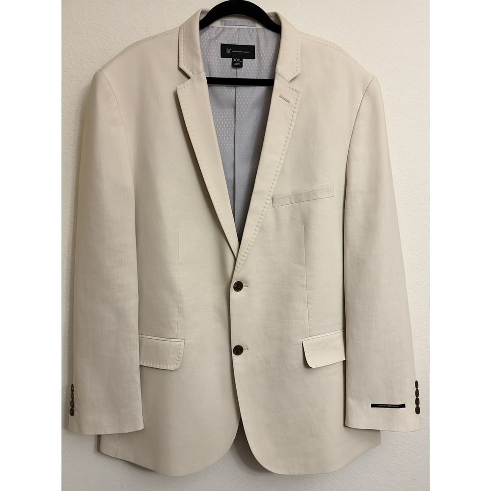 INC International Concepts Mens XXL Linen Blend Blazer London Regular Fit Cream